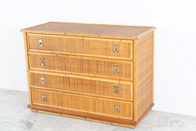 DAL VERA, Cassettiera in bambù e rattan con maniglie in ottone, 1979