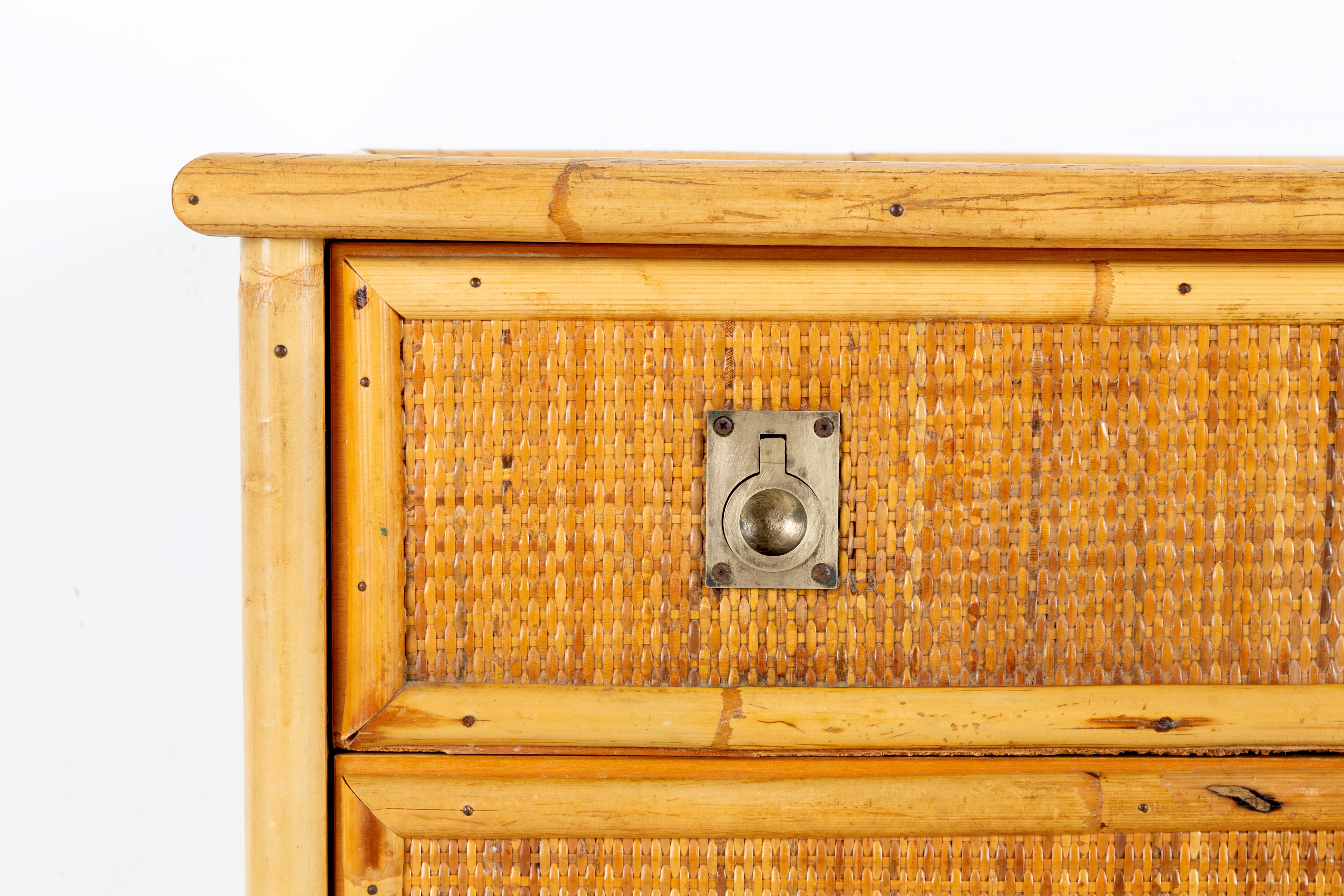 DAL VERA, Cassettiera in bambù e rattan con maniglie in ottone, 1979