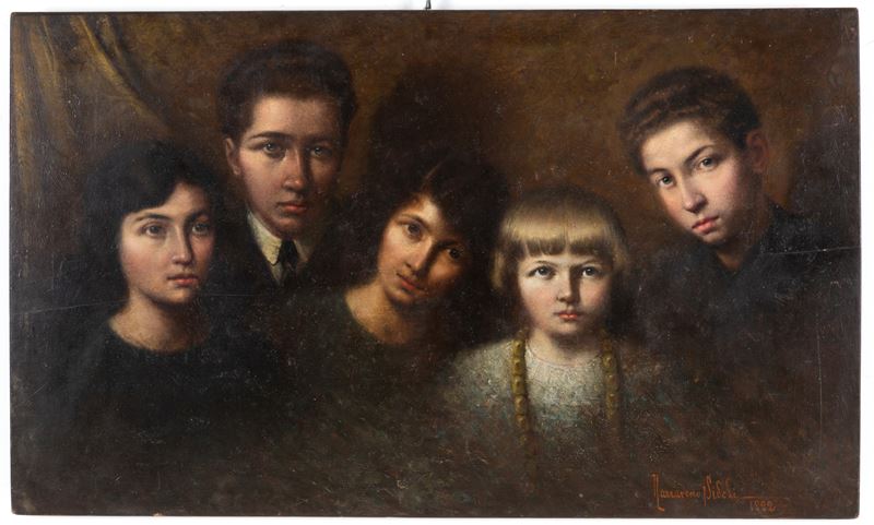 Nazzareno Sidoli - Cinque Personaggi, olio su tavola, 1922