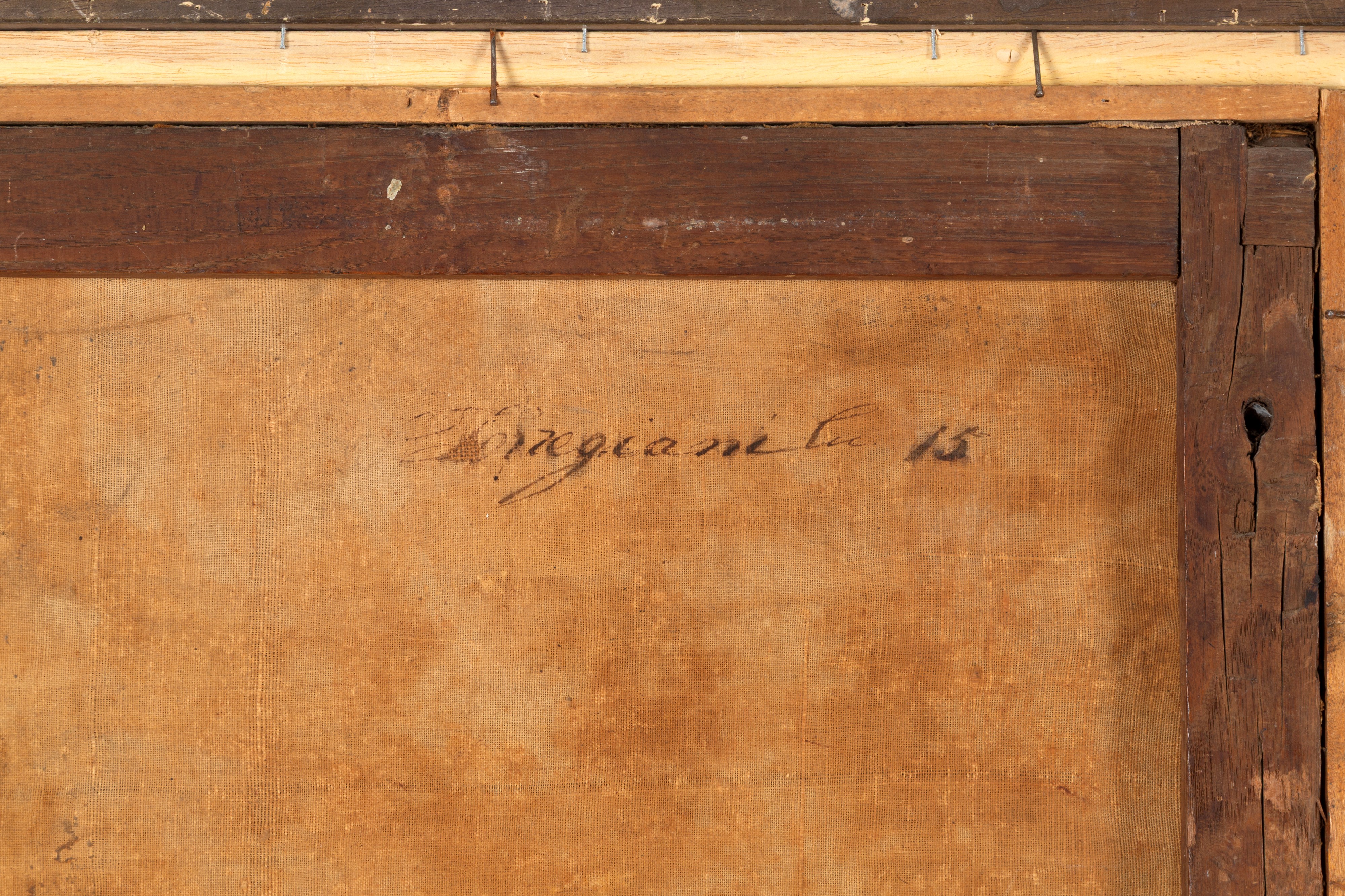 Paesaggio fluviale con soldati e personaggi, olio su tela (XVIII secolo)