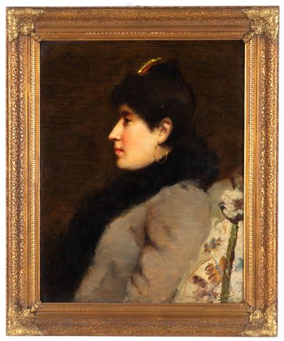 Ritratto di signora di profilo, olio su tela