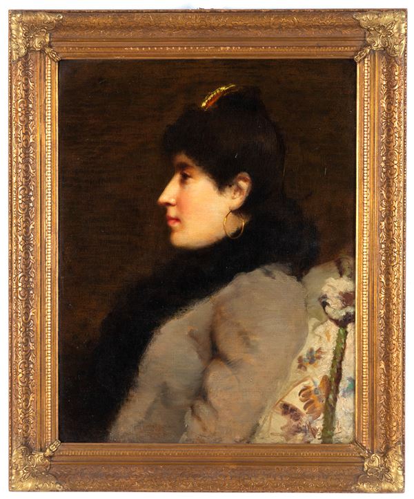 GIOVANNI MUZZIOLI - Dipinto "RITRATTO DI SIGNORA DI PROFILO"