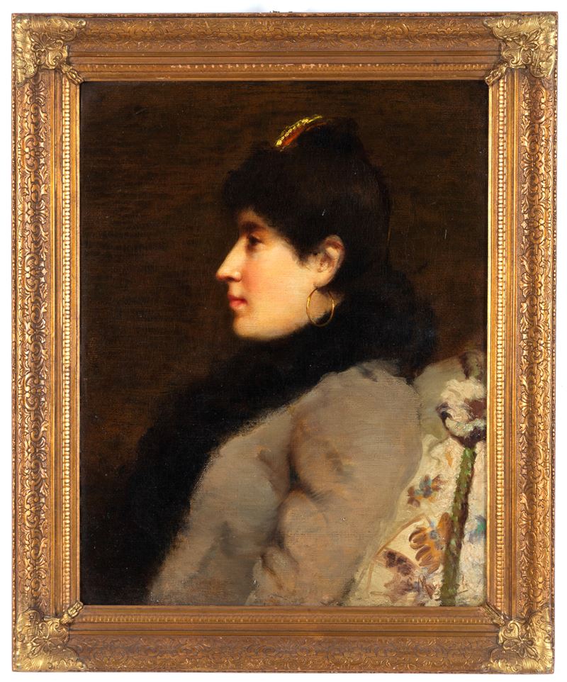 Giovanni Muzzioli - Ritratto di signora di profilo, olio su tela