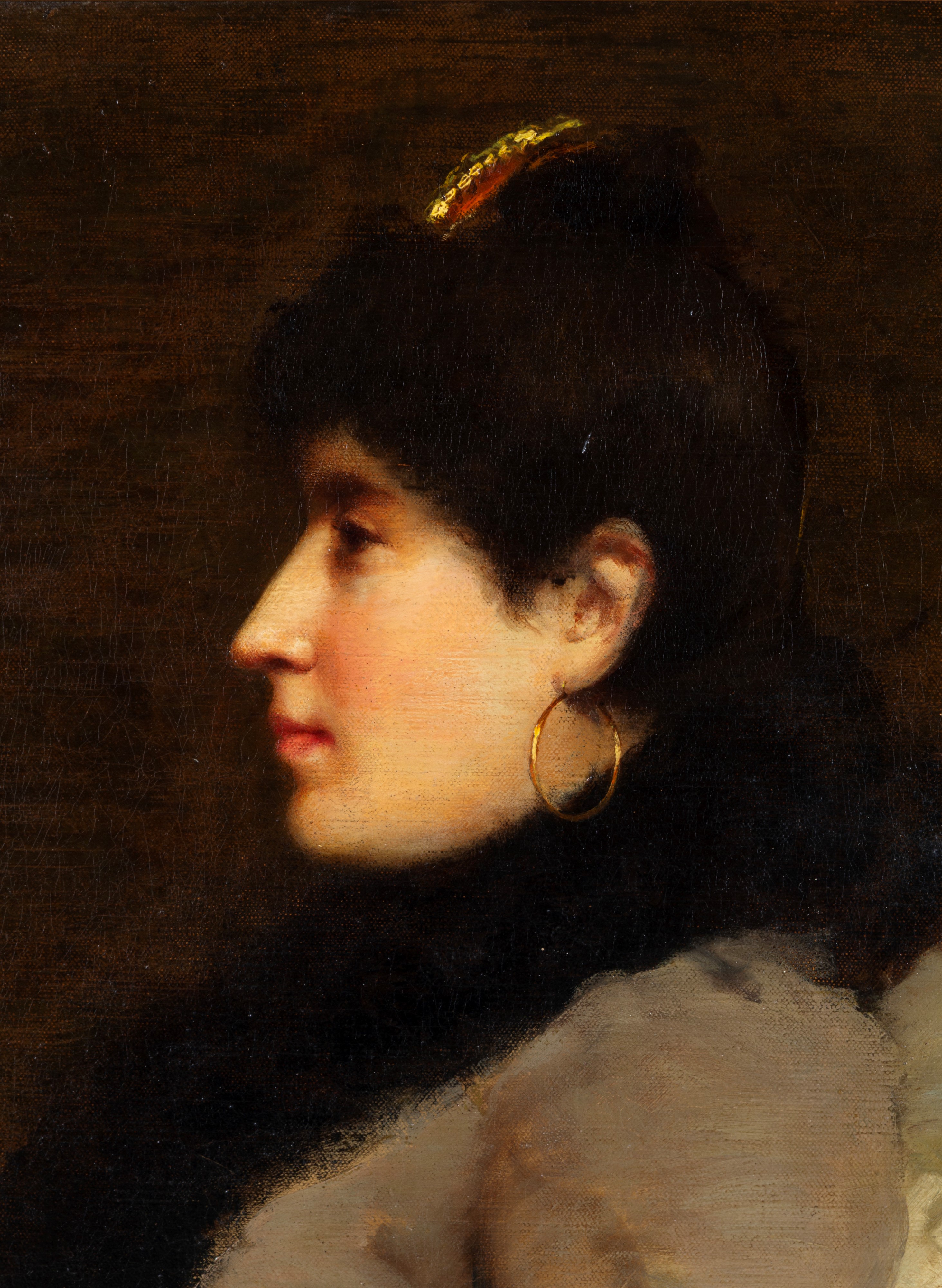 Giovanni Muzzioli - Ritratto di signora di profilo, olio su tela