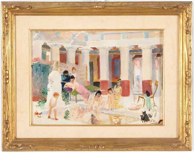 Giovanni Muzzioli - Giovanni Muzzolli, Bozzetto 'Personaggi al bagno', olio su tavoletta