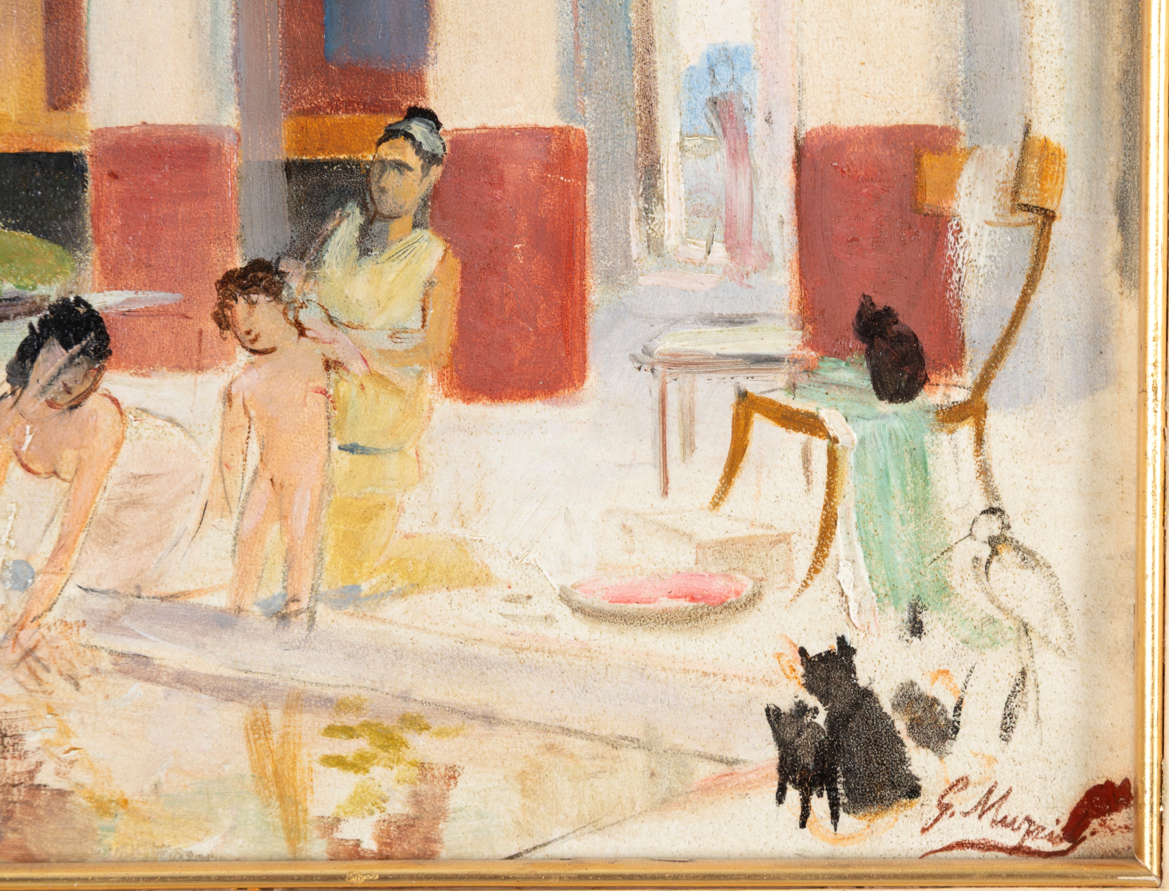 Giovanni Muzzioli - Giovanni Muzzolli, Bozzetto 'Personaggi al bagno', olio su tavoletta