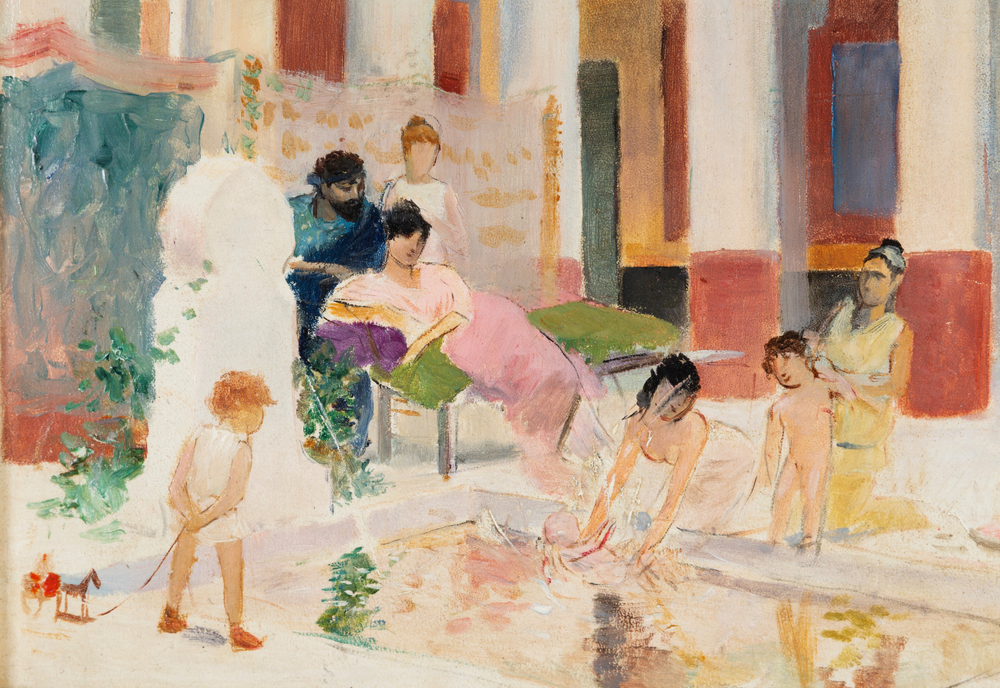 Giovanni Muzzioli - Giovanni Muzzolli, Bozzetto 'Personaggi al bagno', olio su tavoletta