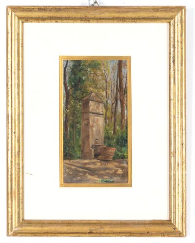 Fontanella nel bosco, olio su tavoletta