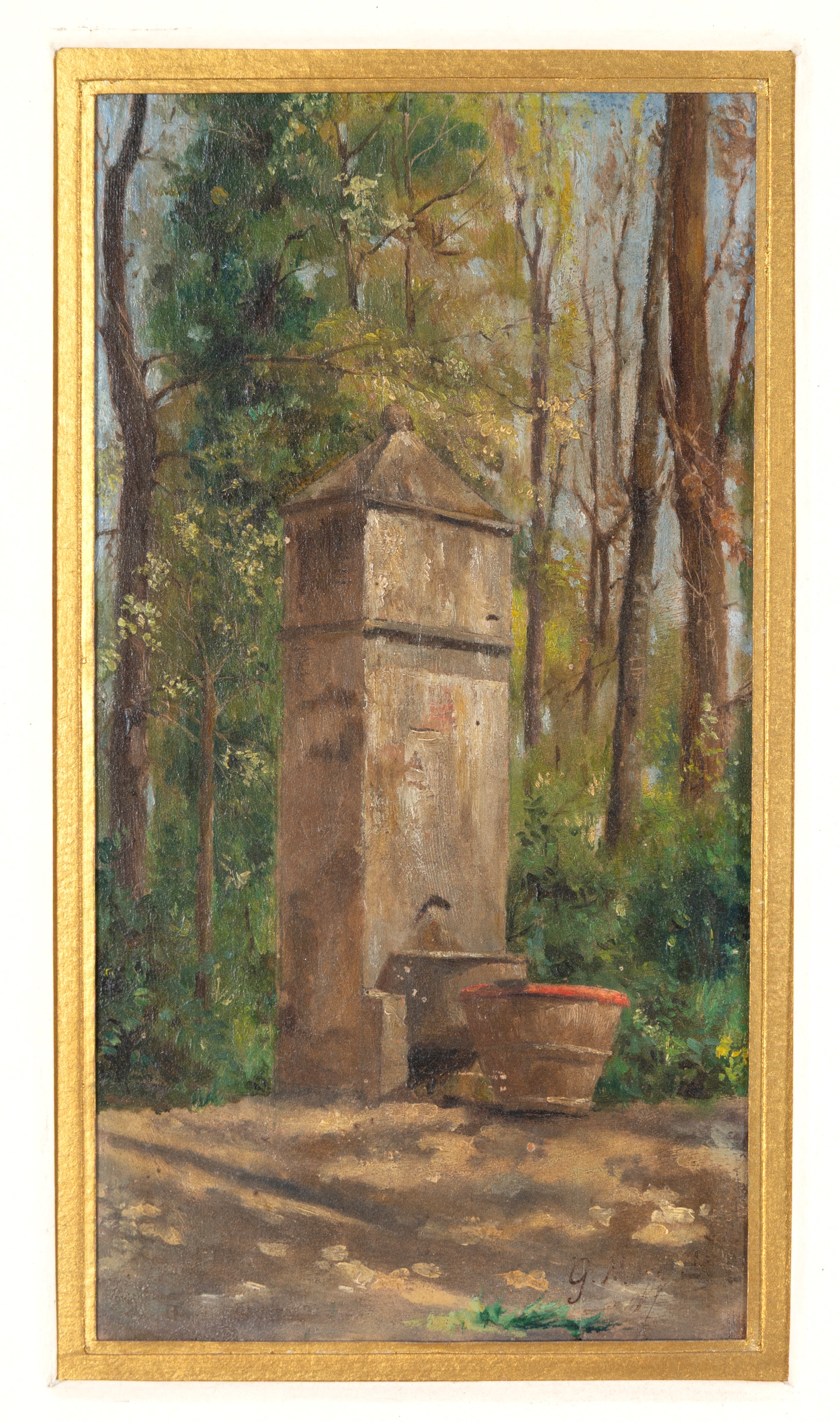 Giovanni Muzzioli - Fontanella nel bosco, olio su tavoletta