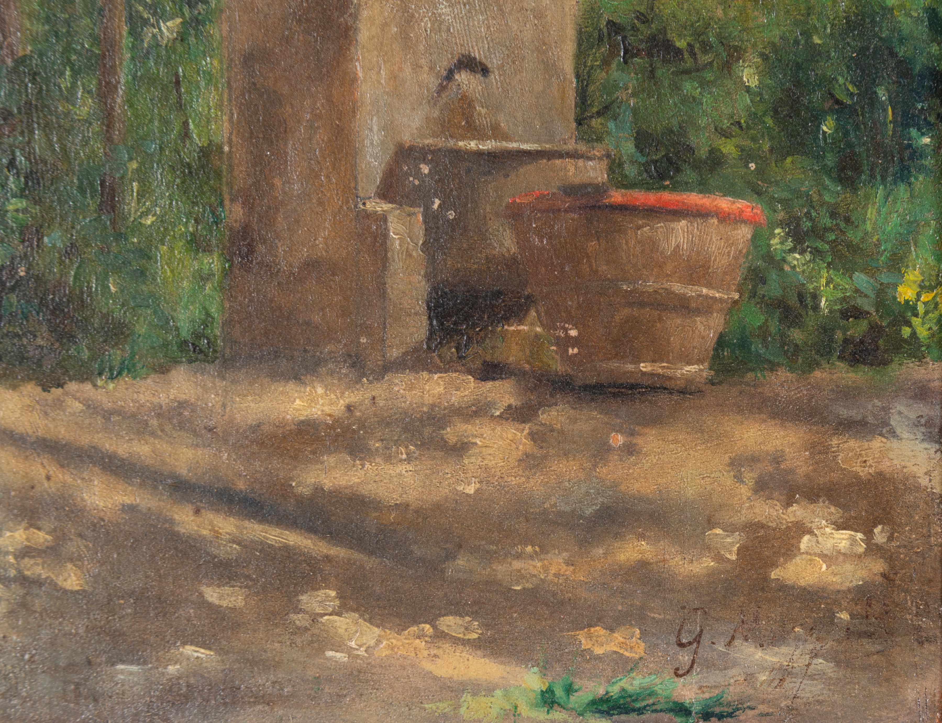 Giovanni Muzzioli - Fontanella nel bosco, olio su tavoletta