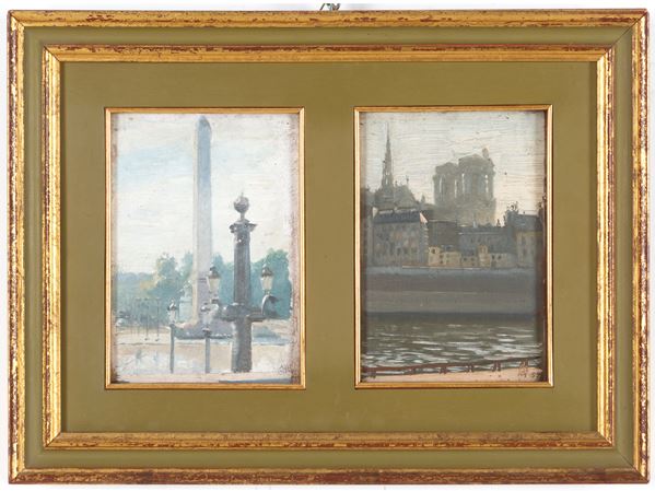 MARIO VELLANI MARCHI - Coppia di dipinti "SCORCI DI PARIGI"