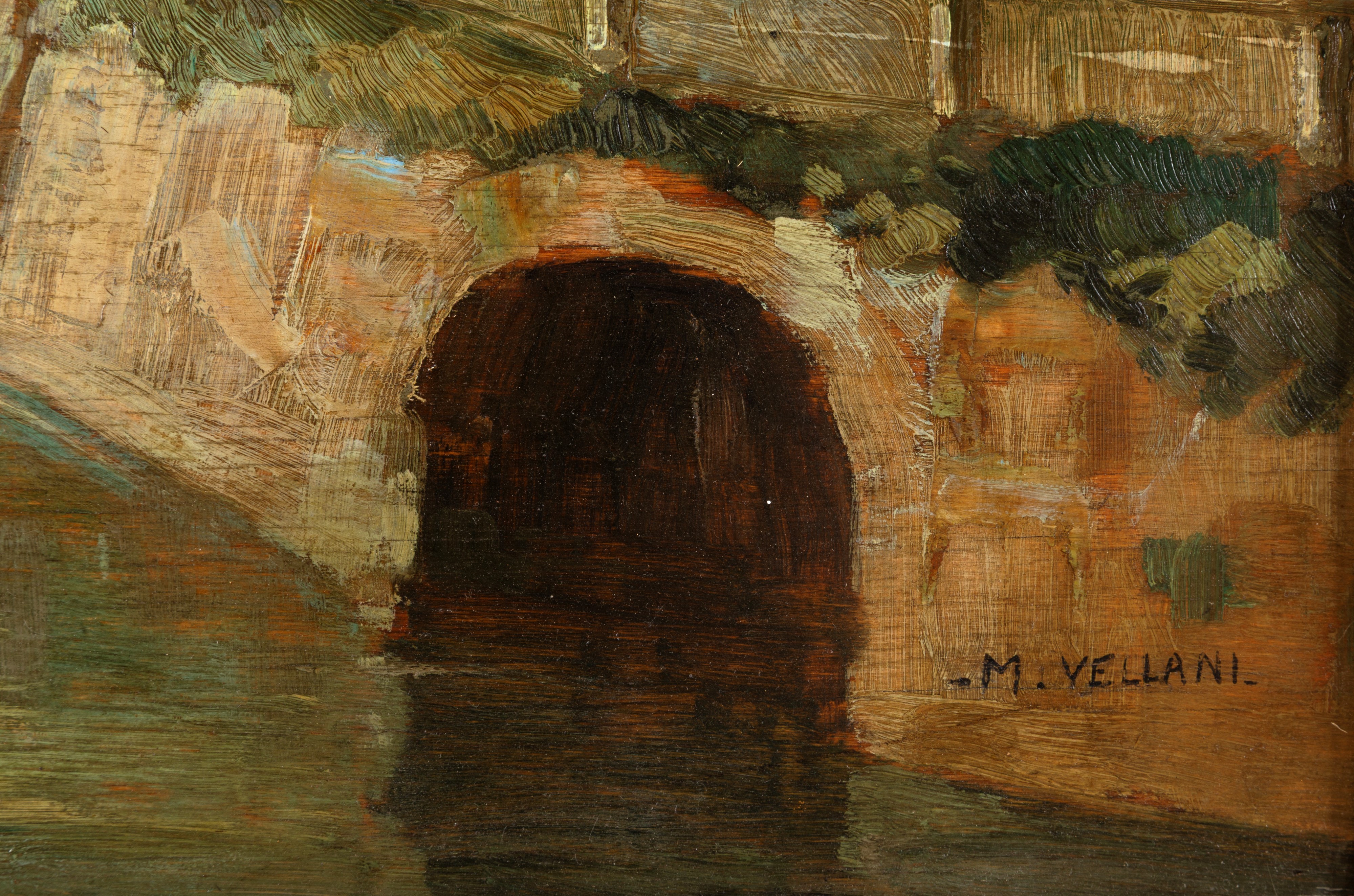 Mario Vellani Marchi - Torre del Sale lungo il Naviglio, olio su tavoletta