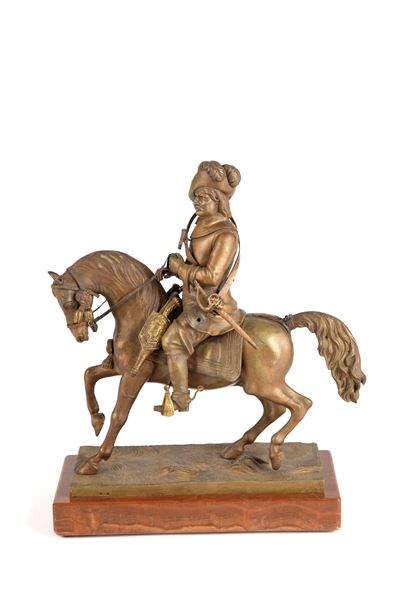 Scultura del XIX secolo, 'Cavaliere', bronzo con base in marmo