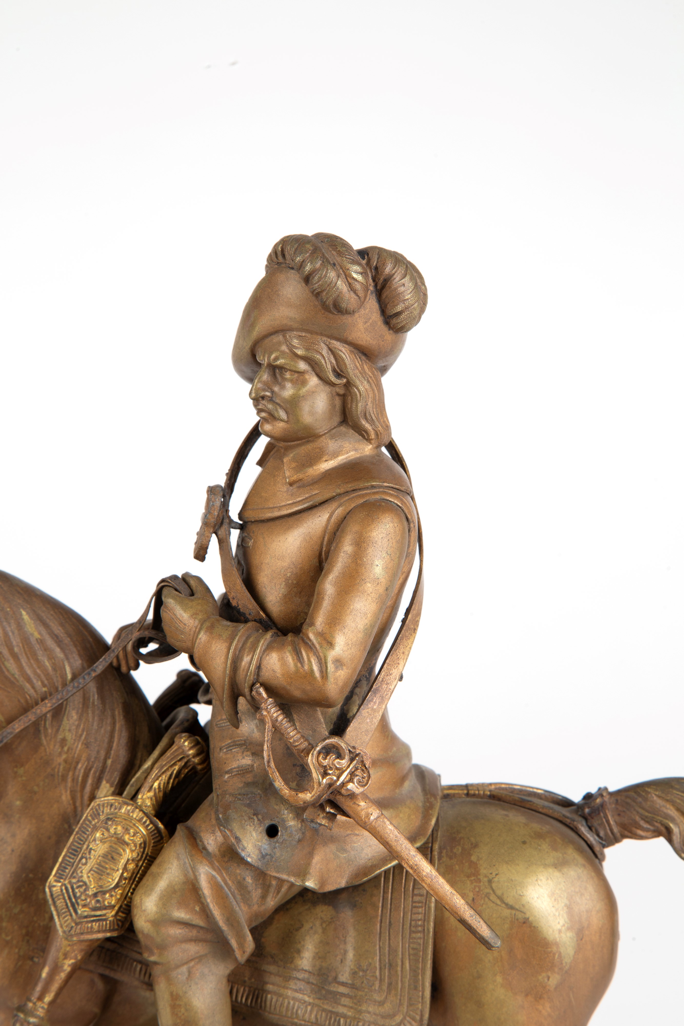 Scultura del XIX secolo, 'Cavaliere', bronzo con base in marmo