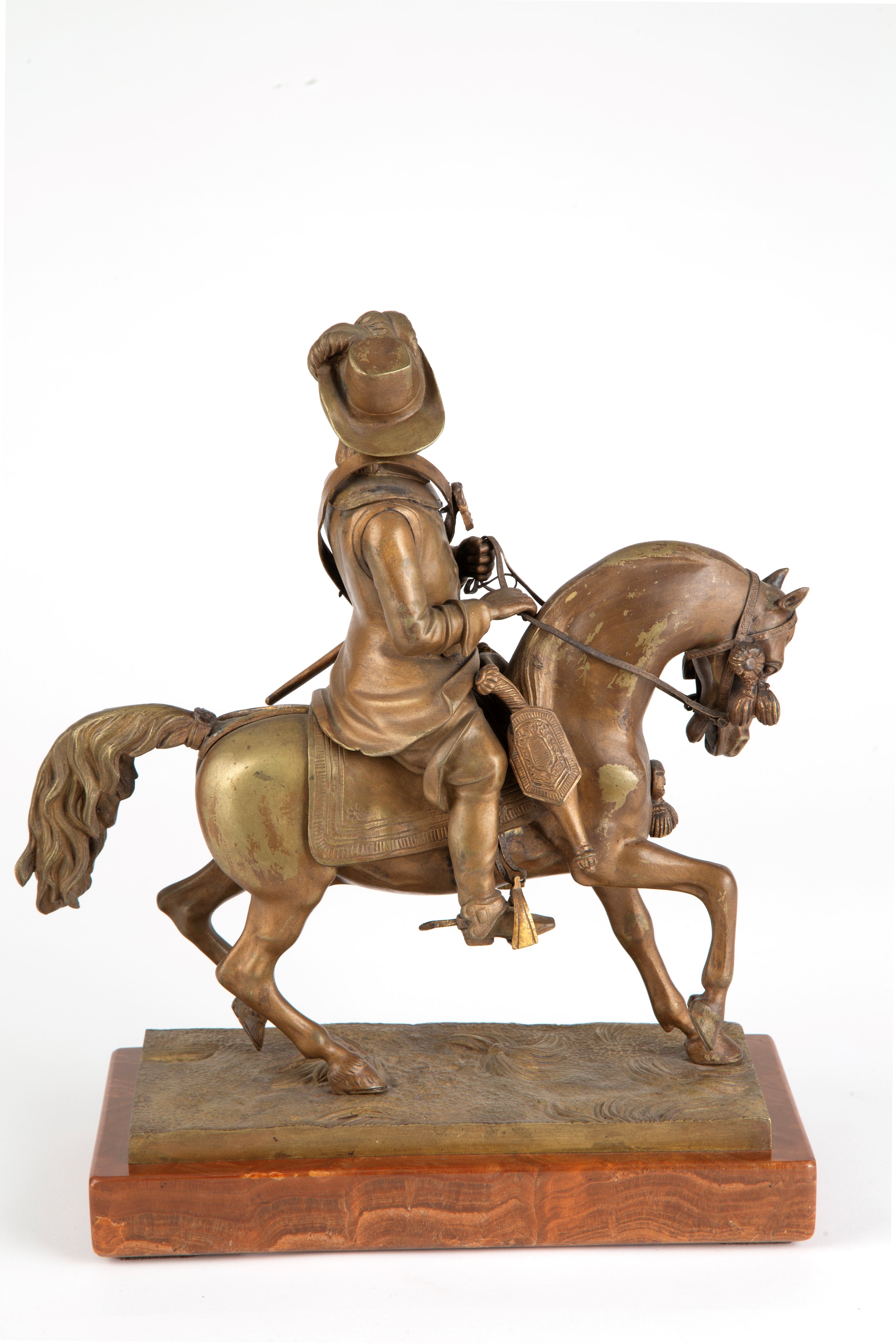 Scultura del XIX secolo, 'Cavaliere', bronzo con base in marmo
