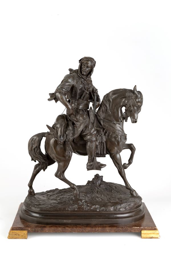 EMILE CORIOLAN HIPPOLYTE GUILLEMIN,ALFRED BARYE - Scultura "ARABO A CAVALLO"