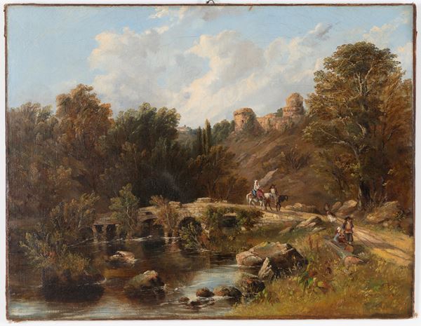 WILLIAM CLARKSON STANFIELD - Dipinto "PAESAGGIO CON VIANDANTI"