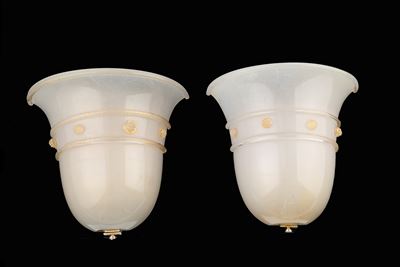 Barovier & Toso (attribuito), Coppia di applique in vetro lumeggiato in oro con decori floreali