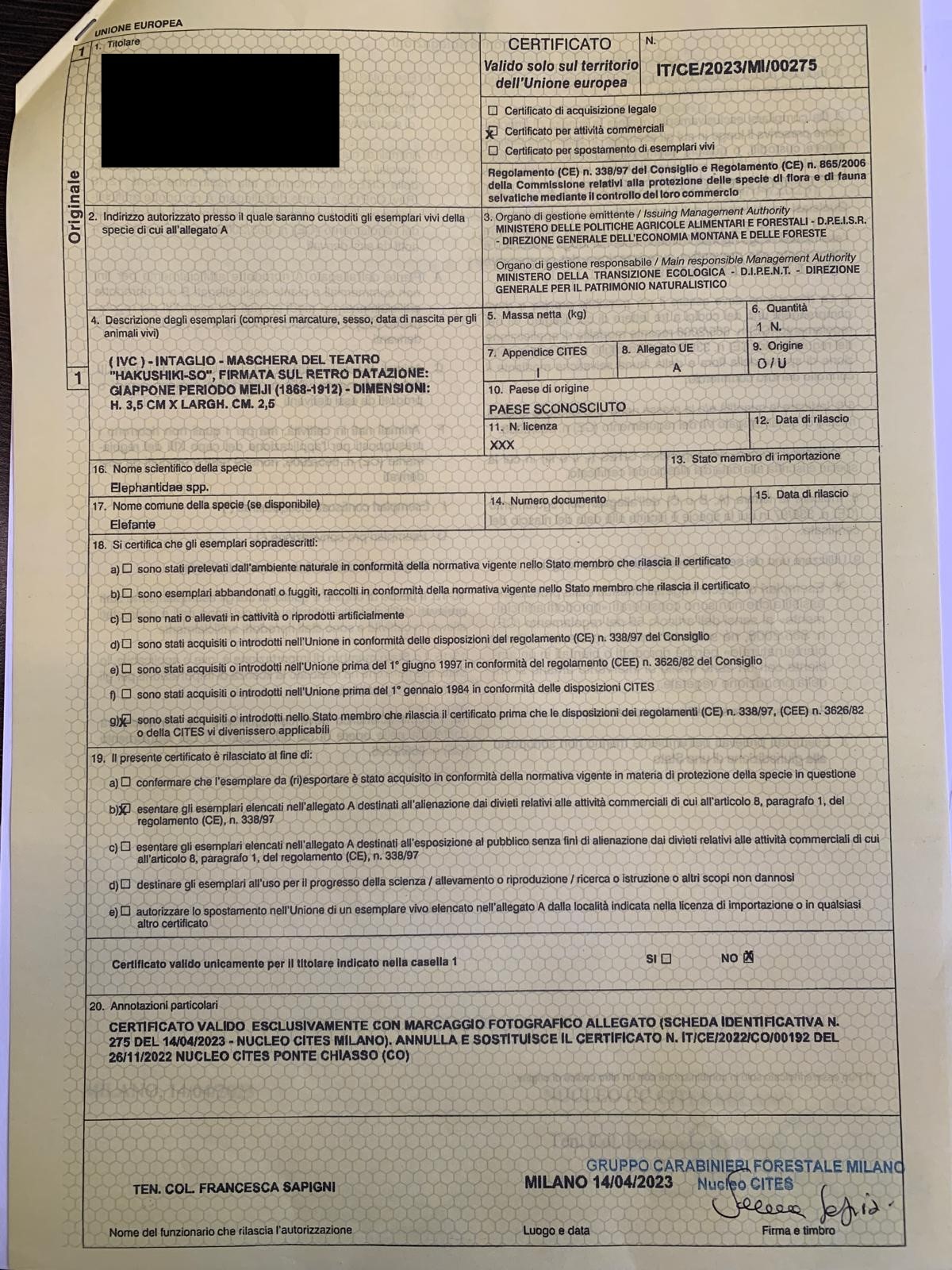 Netsuke "MASCHERA DEL TEATRO HAKUSHIKI-SO"