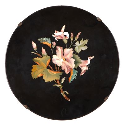 Tondo in marmo intarsiato, marmi e pietre dure floreali, Firenze, XIX secolo