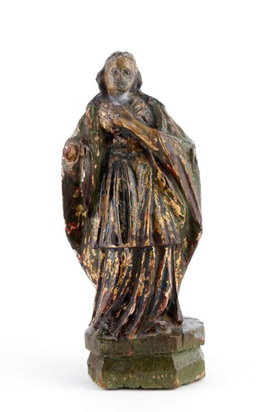 Scultura in legno intagliato policromo della Madonna, XVIII secolo
