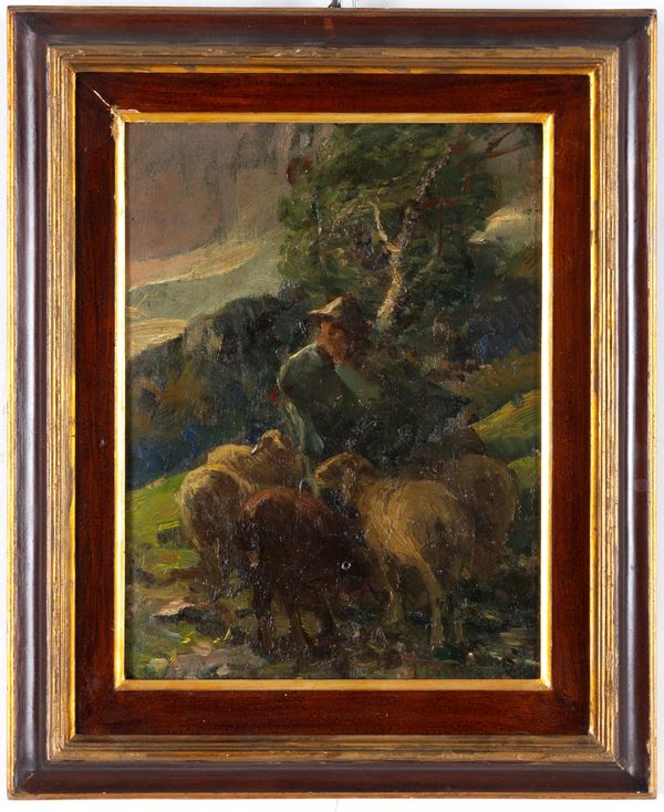 ANTON BRIOSCHI - Dipinto "PASTORE CON ARMENTI"