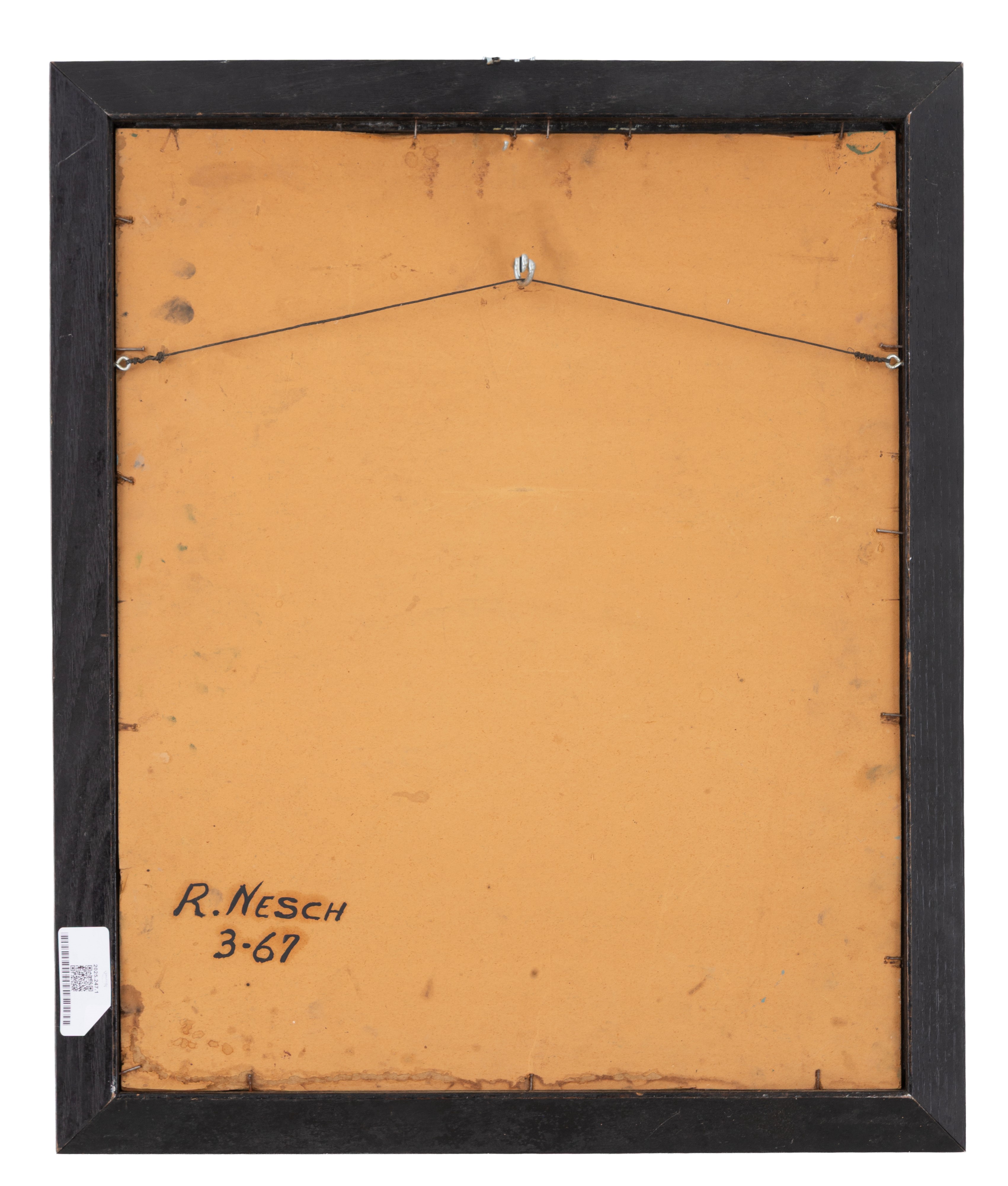 Dipinto "PAESAGGIO CON GEISHA". Firmato R. NESCH