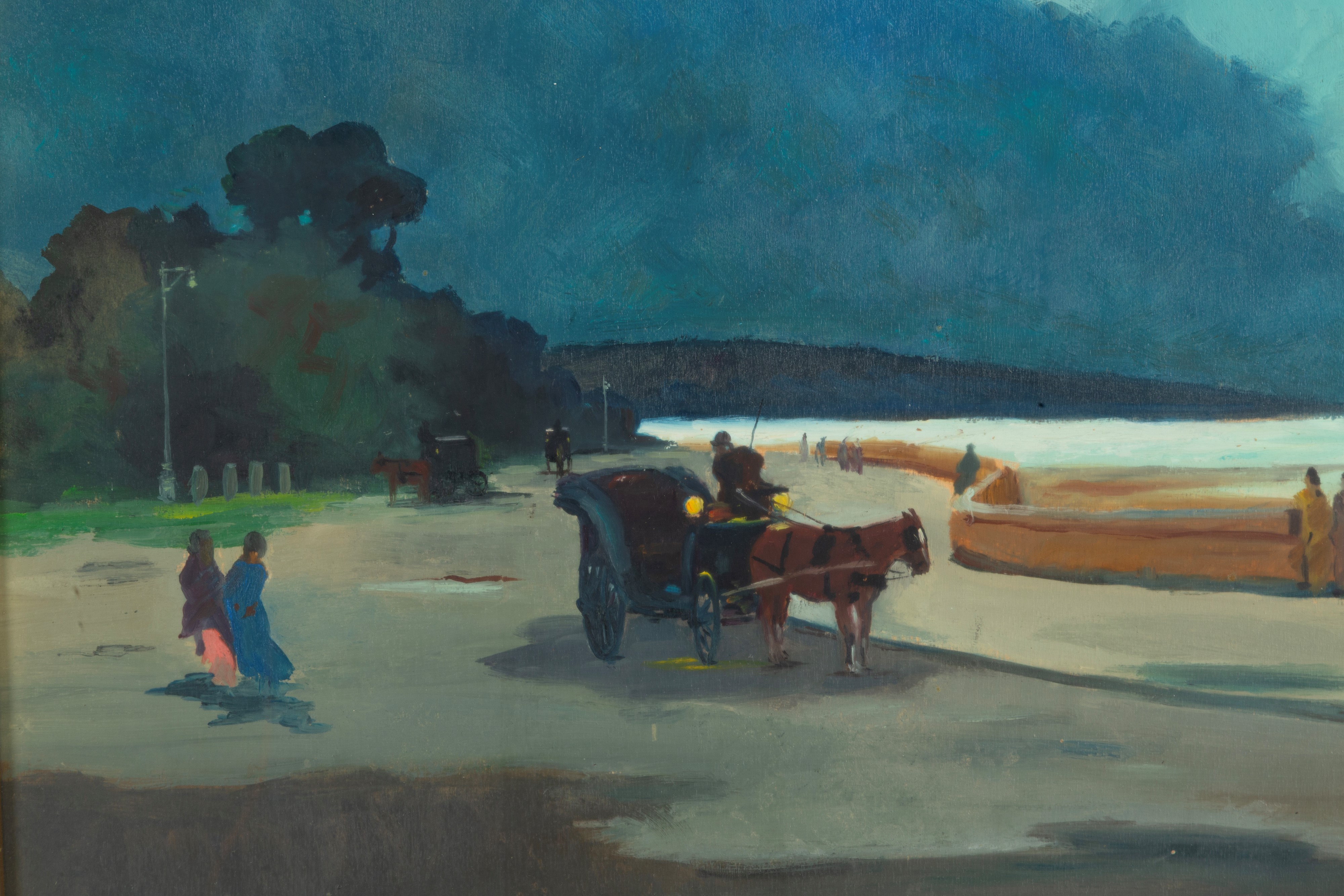 Renato Natali - Passeggiata al mare, olio su tavoletta