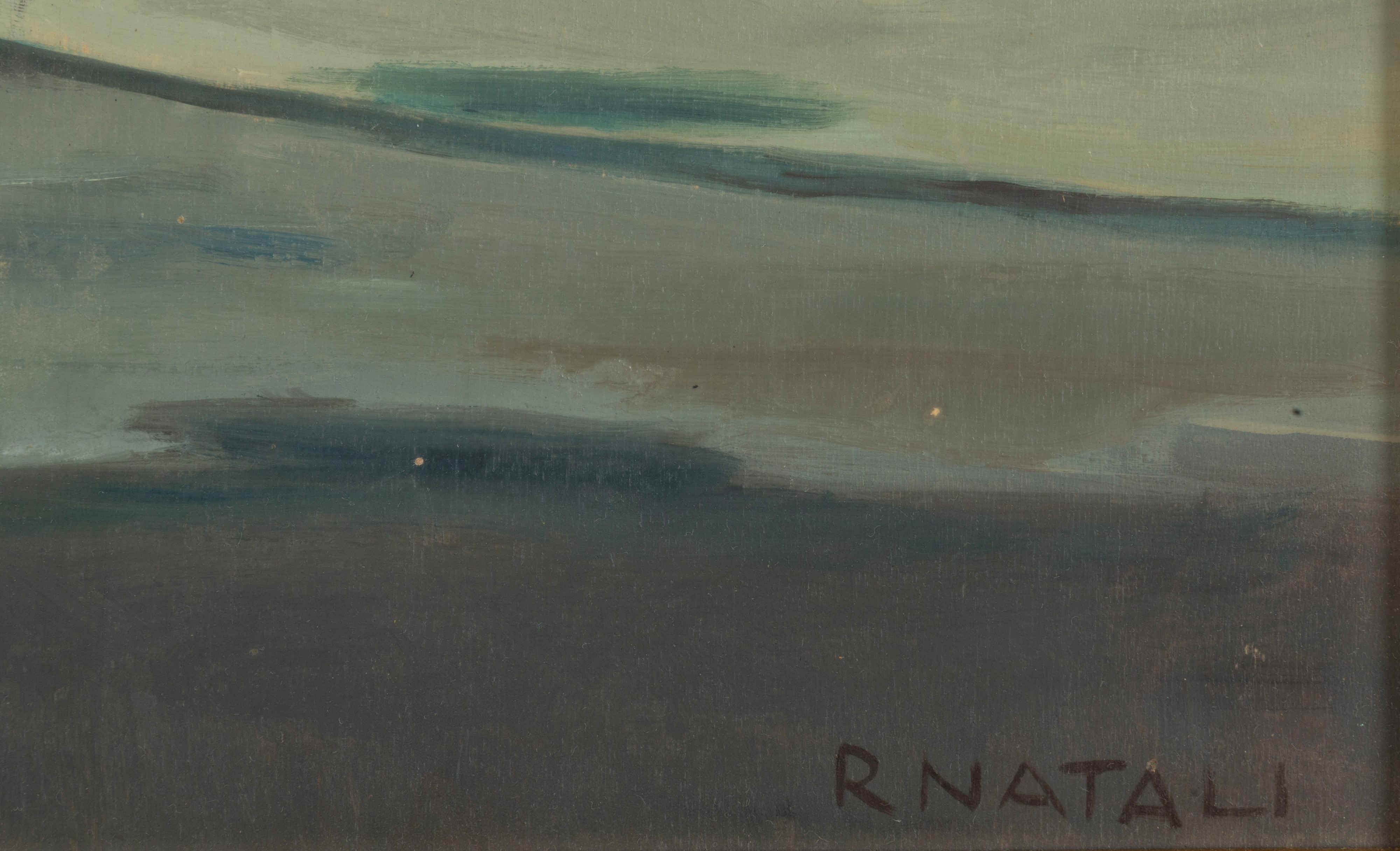 Renato Natali - Passeggiata al mare, olio su tavoletta