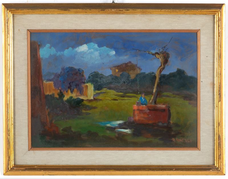 Renato Natali - Donna al pozzo, olio su masonite