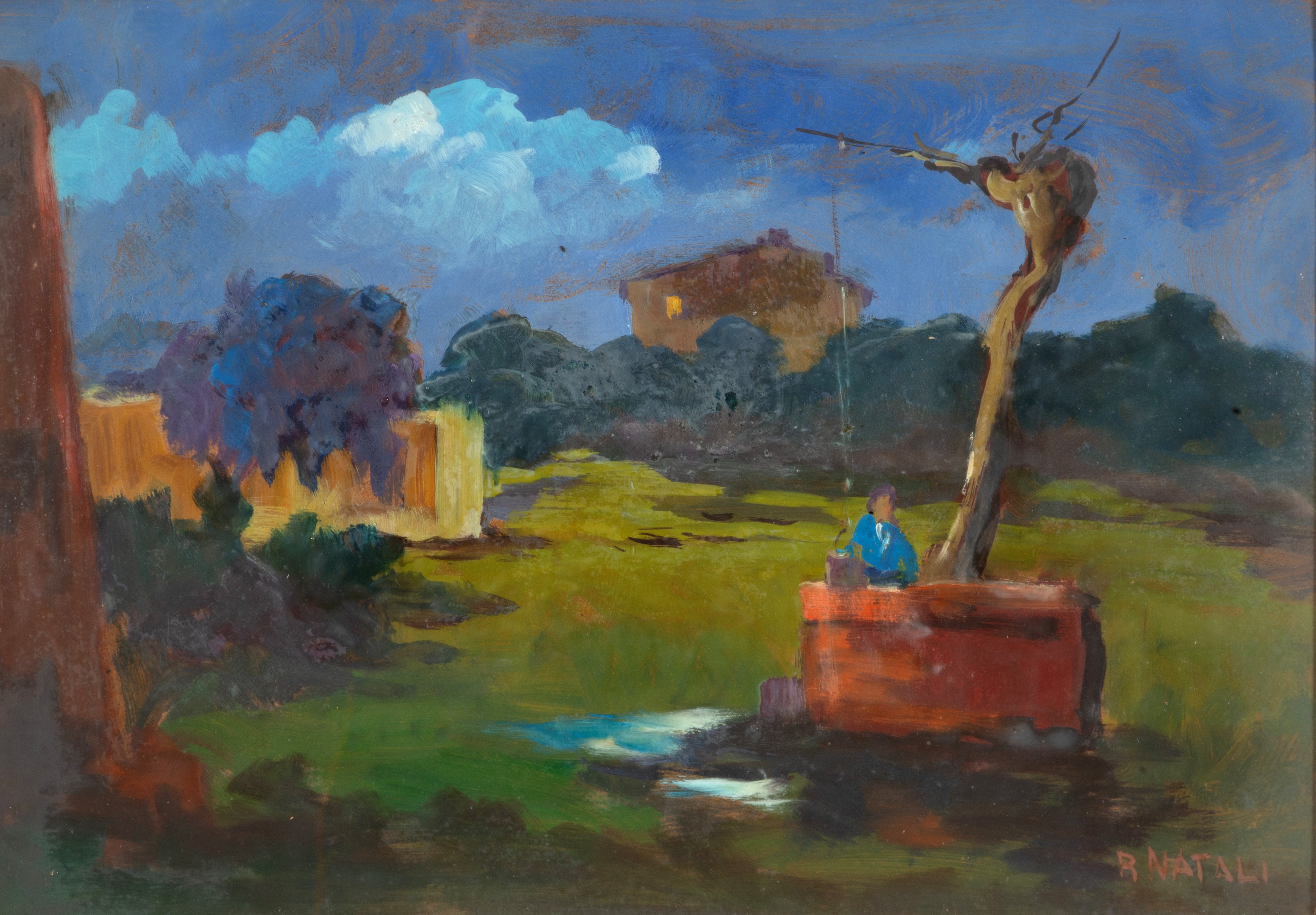 Renato Natali - Donna al pozzo, olio su masonite