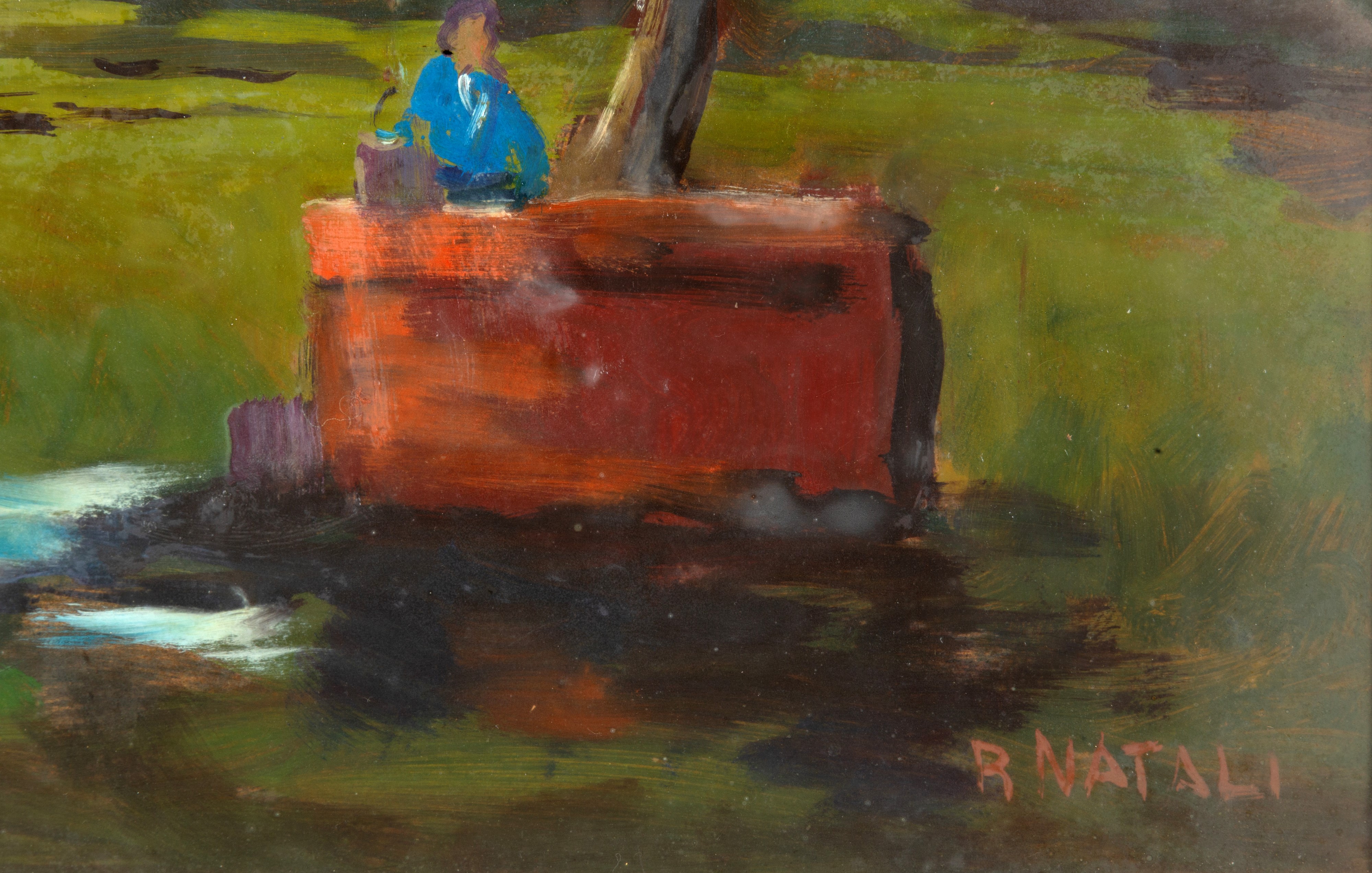 Renato Natali - Donna al pozzo, olio su masonite