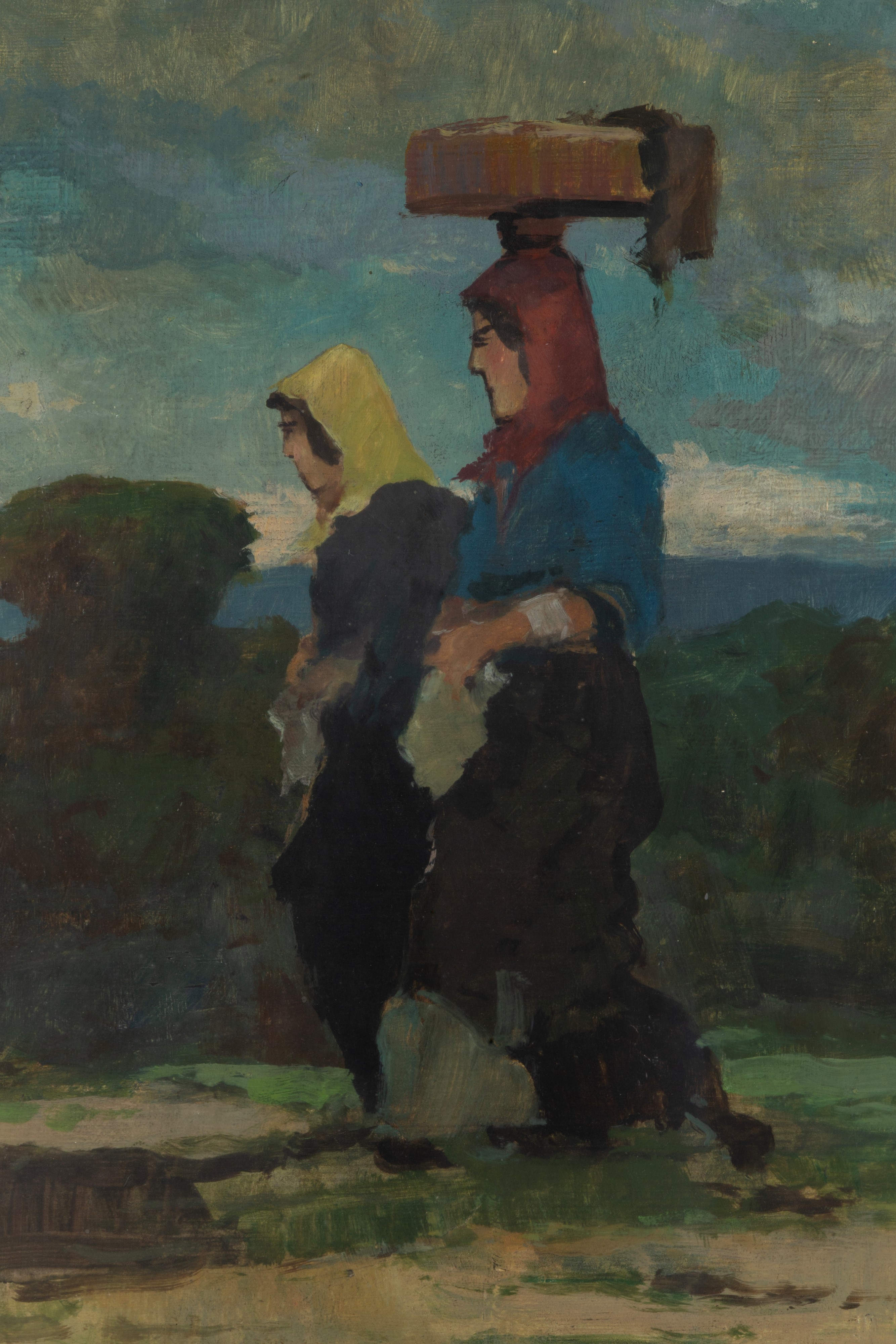 Renato Natali - Contadine, olio su tavoletta