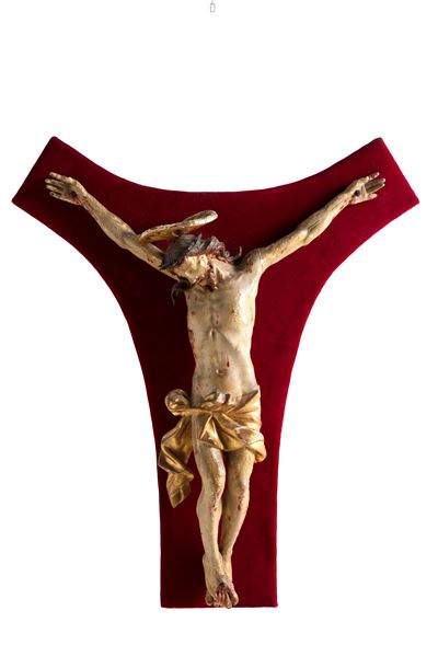 Scultura raffigurante Cristo crocifisso, legno laccato e dorato (XVIII secolo)