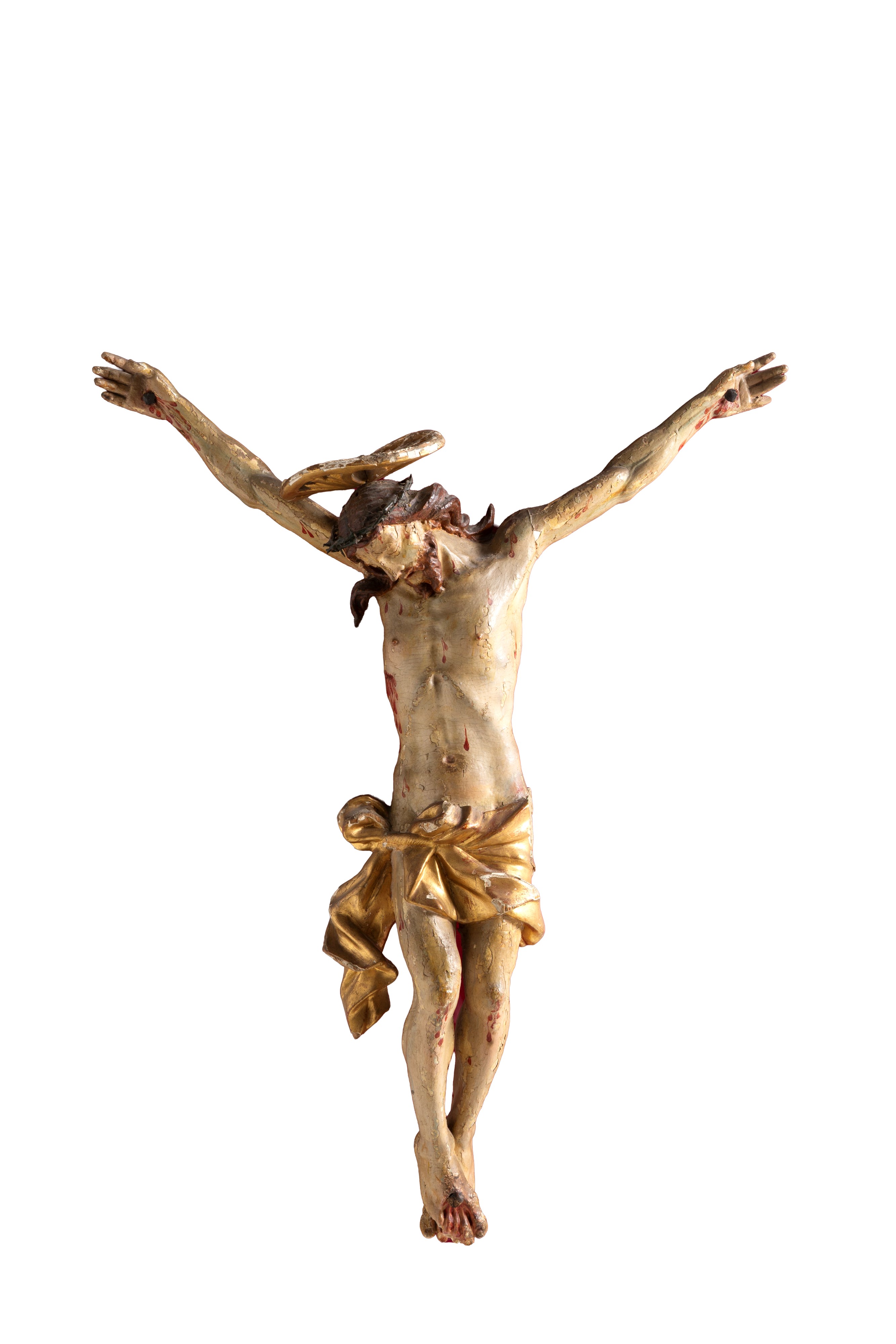 Scultura raffigurante Cristo crocifisso, legno laccato e dorato (XVIII secolo)