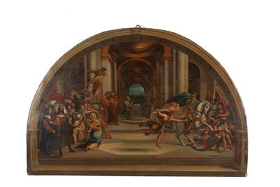 Dipinto Mezzaluna "la Cacciata di Eliodoro dal Tempio"
