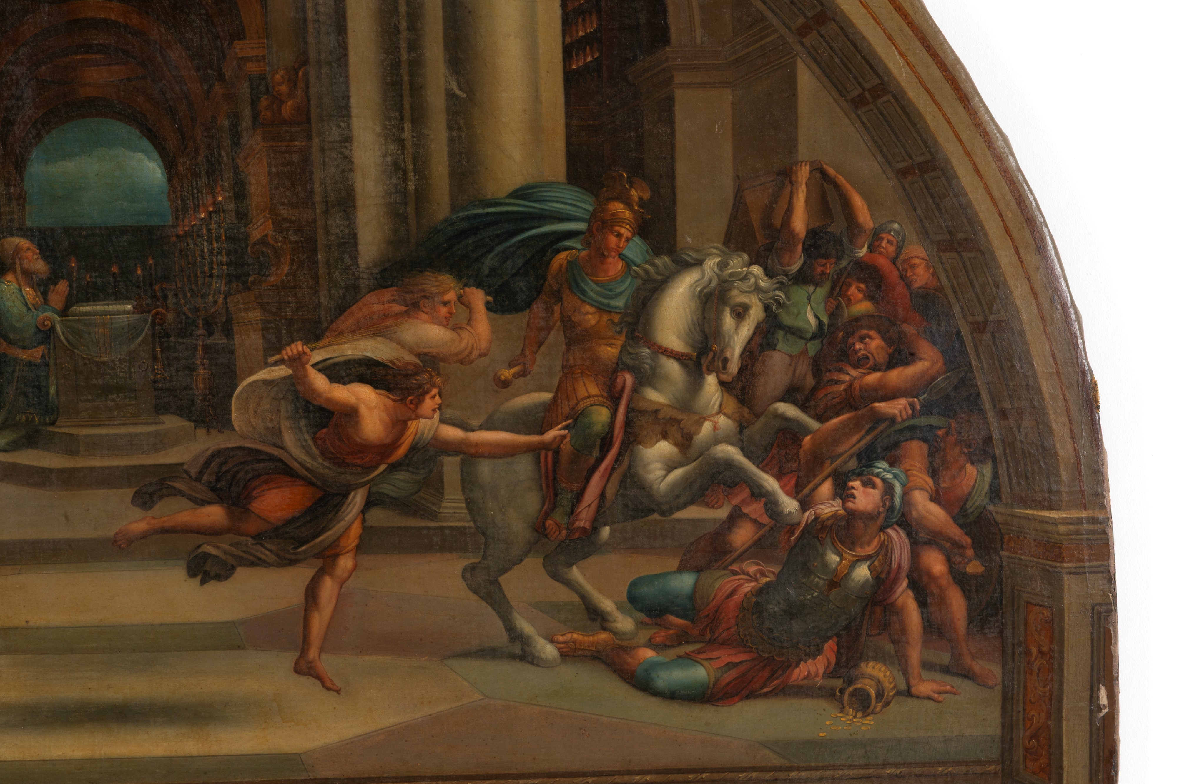 Dipinto Mezzaluna "la Cacciata di Eliodoro dal Tempio"