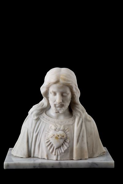 Autore non identificato, Scultura mezzo busto 'Cristo' in marmo bianco di Carrara