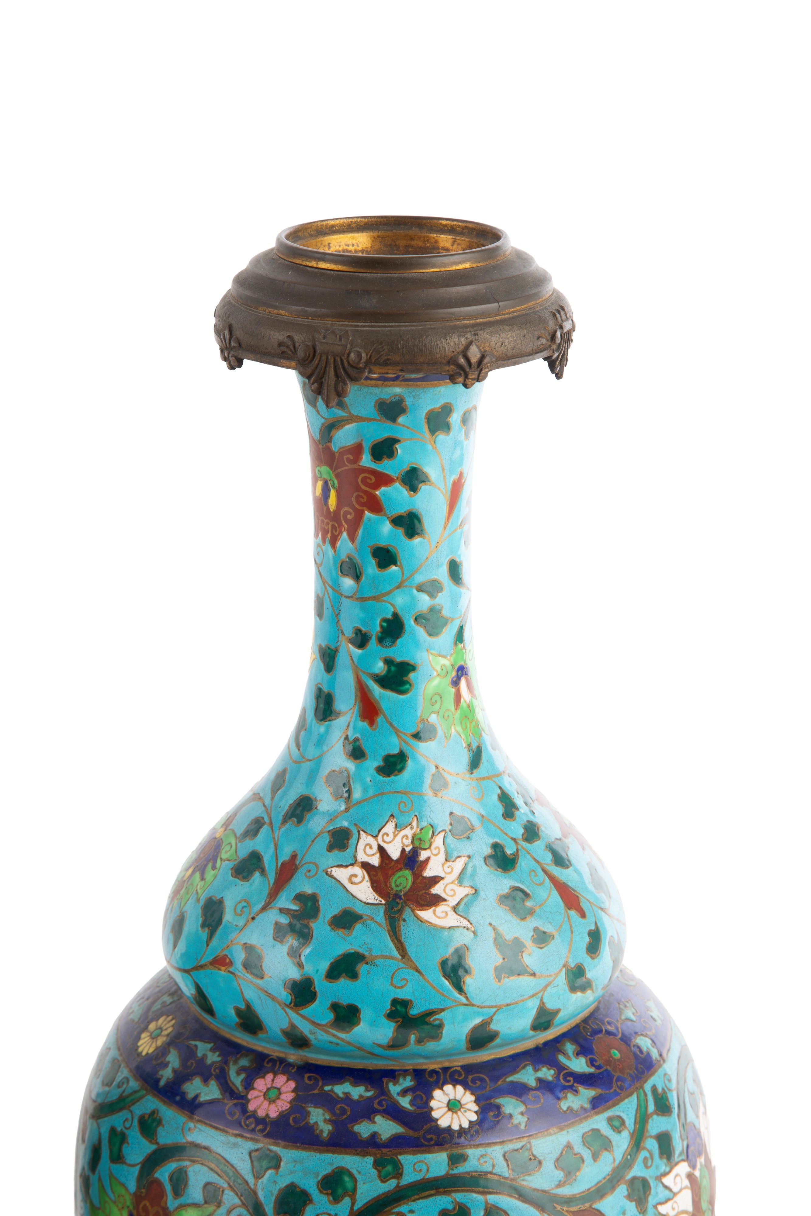 Coppia di vasi cloisonné montati a lampada, XIX secolo