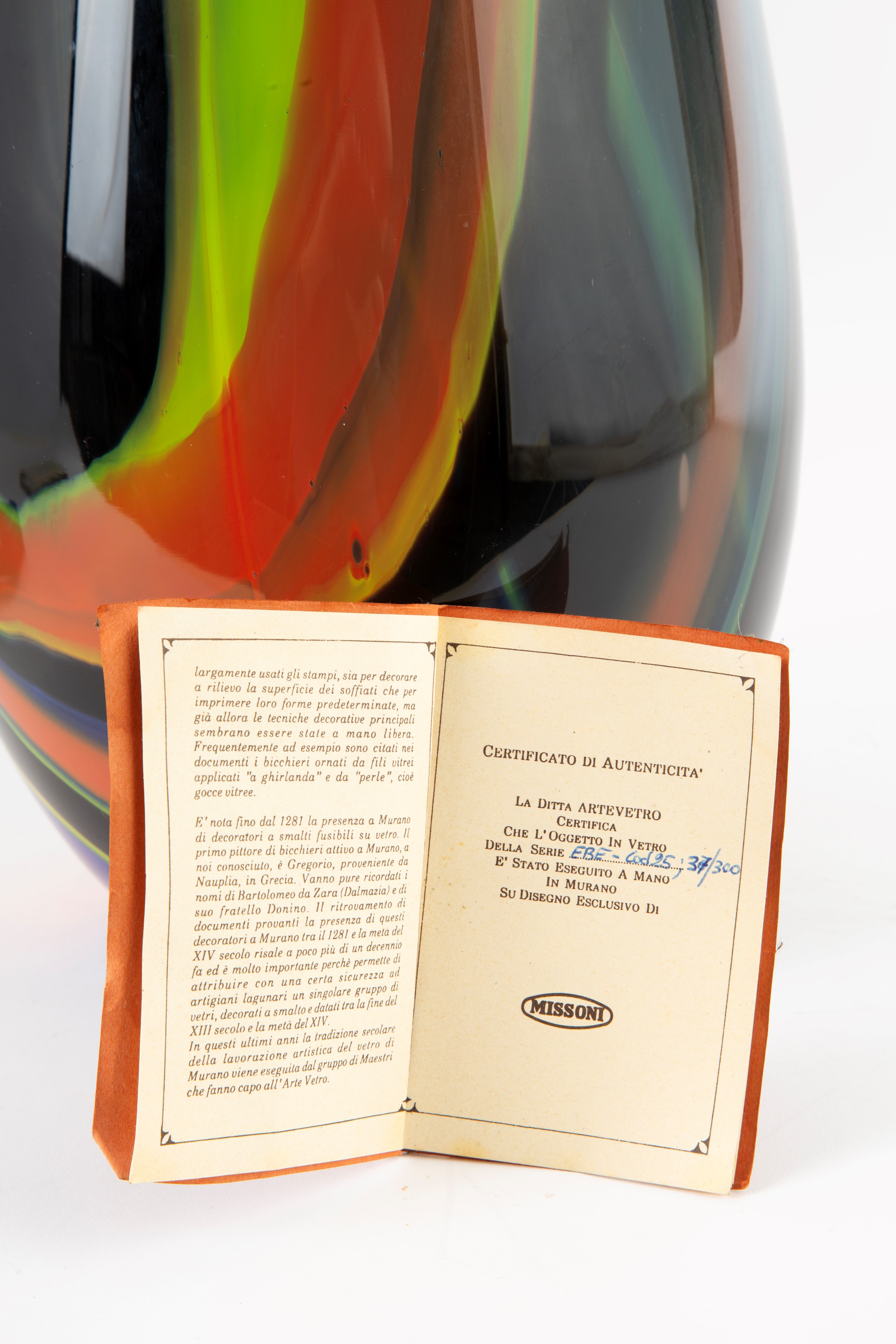 Vaso in Vetro per Arte Vetro Murano. Missoni