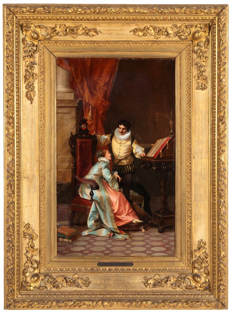 Amos Cassioli - Dipinto 'davide Rizzio e Maria Stuarda'