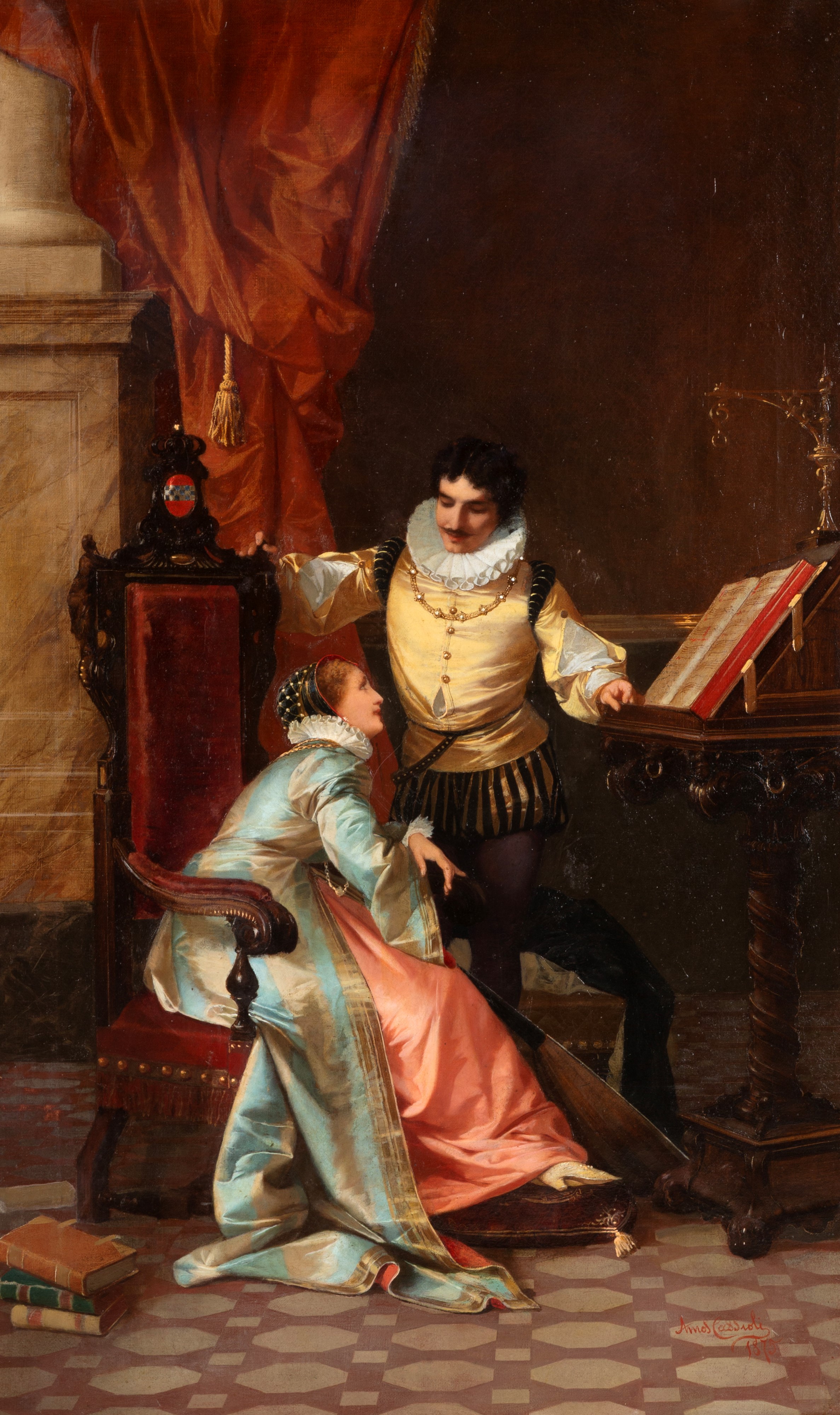 Amos Cassioli - Dipinto 'davide Rizzio e Maria Stuarda'