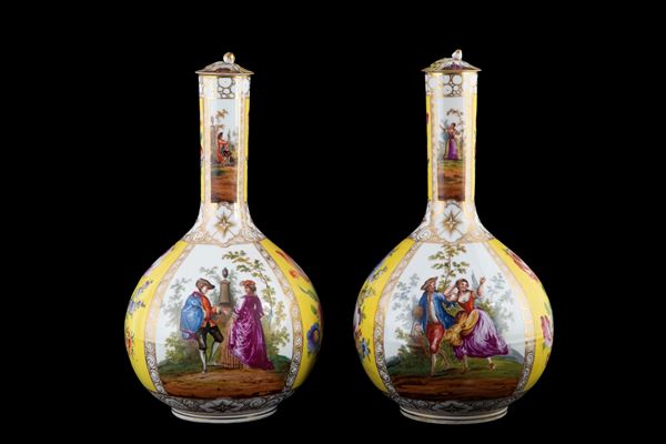 Two vases with a yellow background