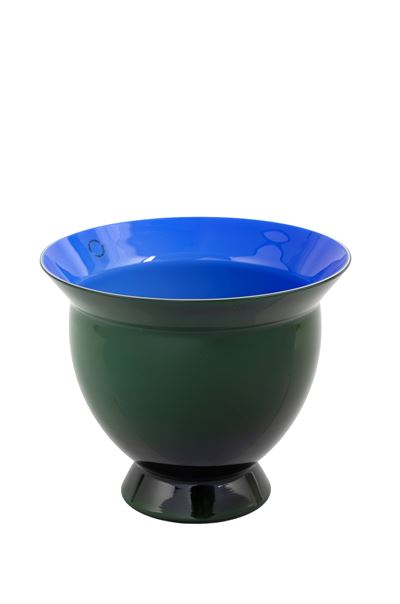 Vaso in vetro di Murano verde e blu, produzione VENINI