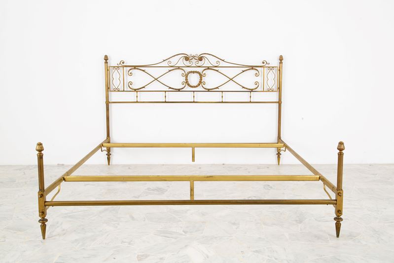 Letto in bronzo e metallo dorato, XX secolo