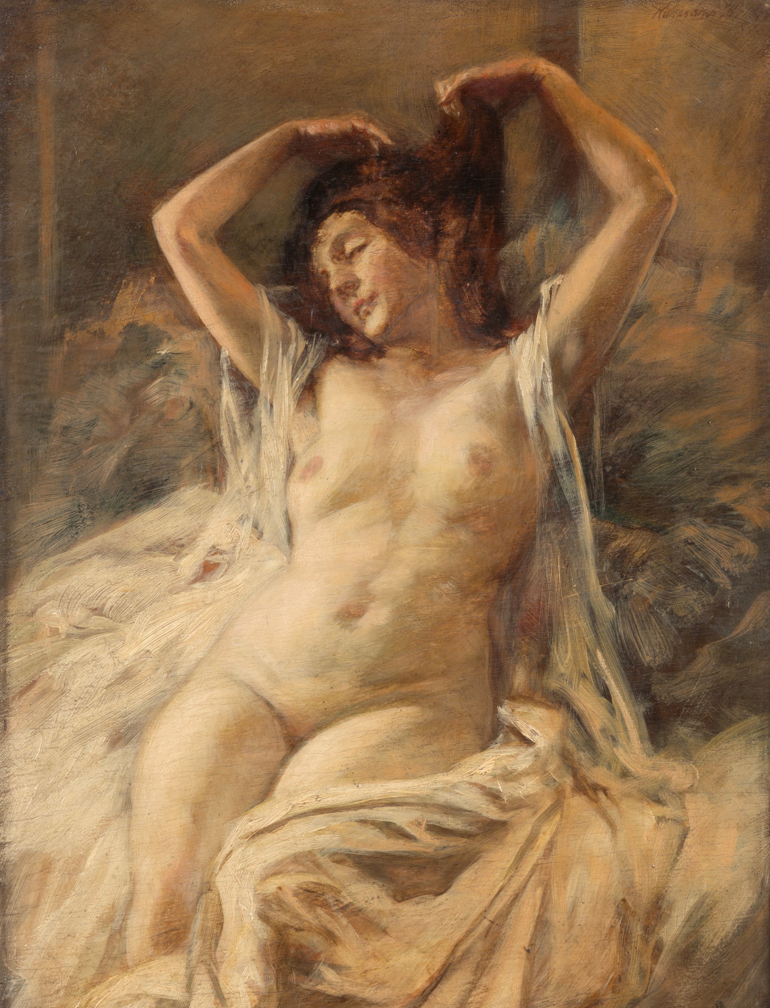 Dezsoe Rakssanyi - Nudo di donna, olio su tavoletta