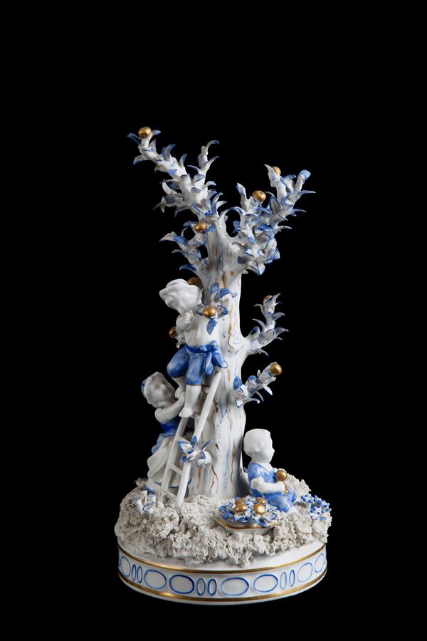 Porcelain group "APPLE HARVEST". CAPODIMONTE