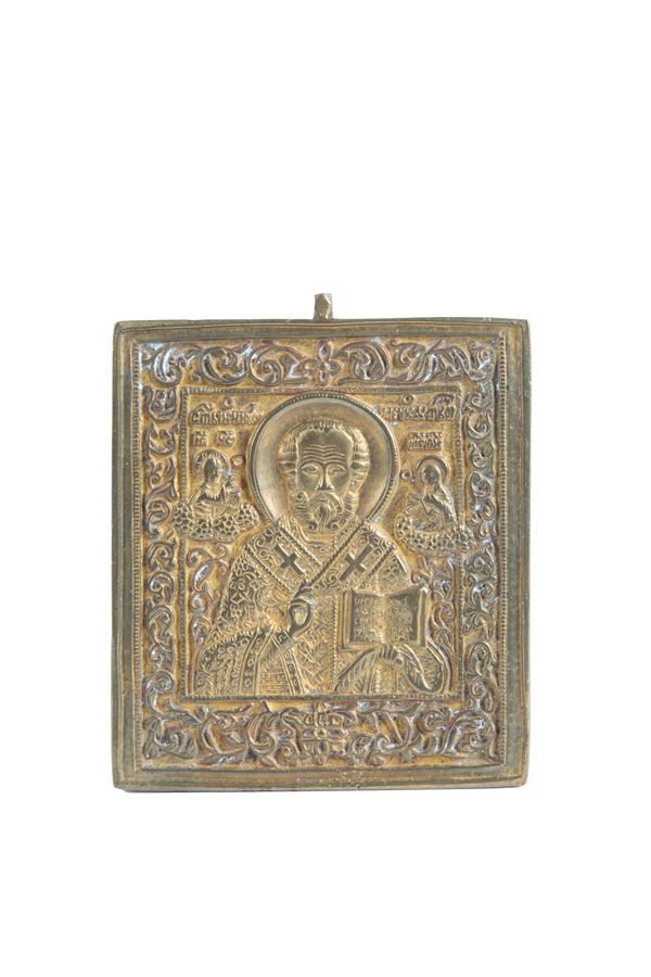 Gilded bronze icon "ST. NICHOLAS THE WONDERWORKER"