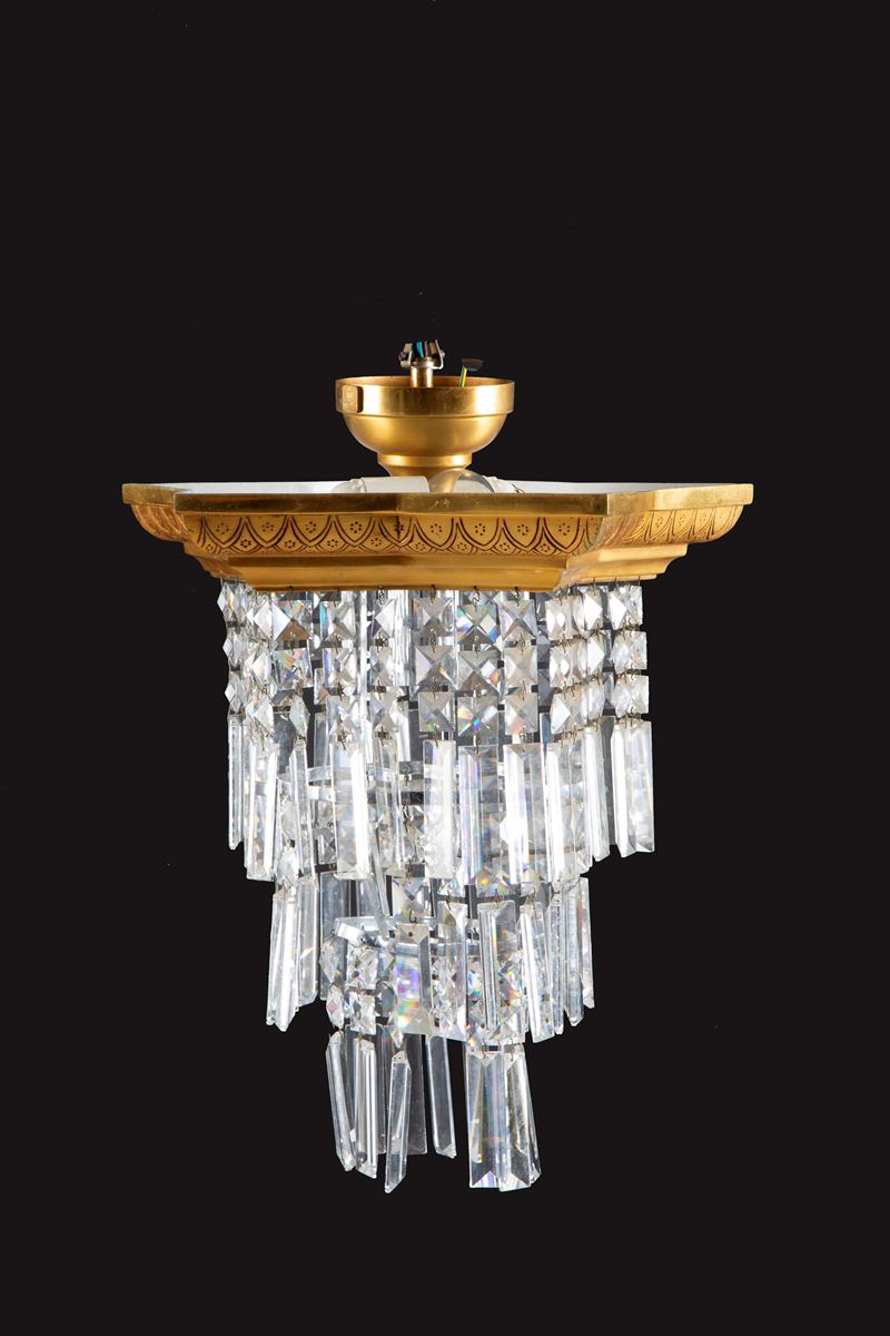 Lampadario a stella, bronzo dorato con gocce, Inizi XX secolo