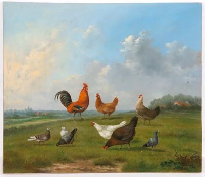 Scena di cortile, olio su tavola